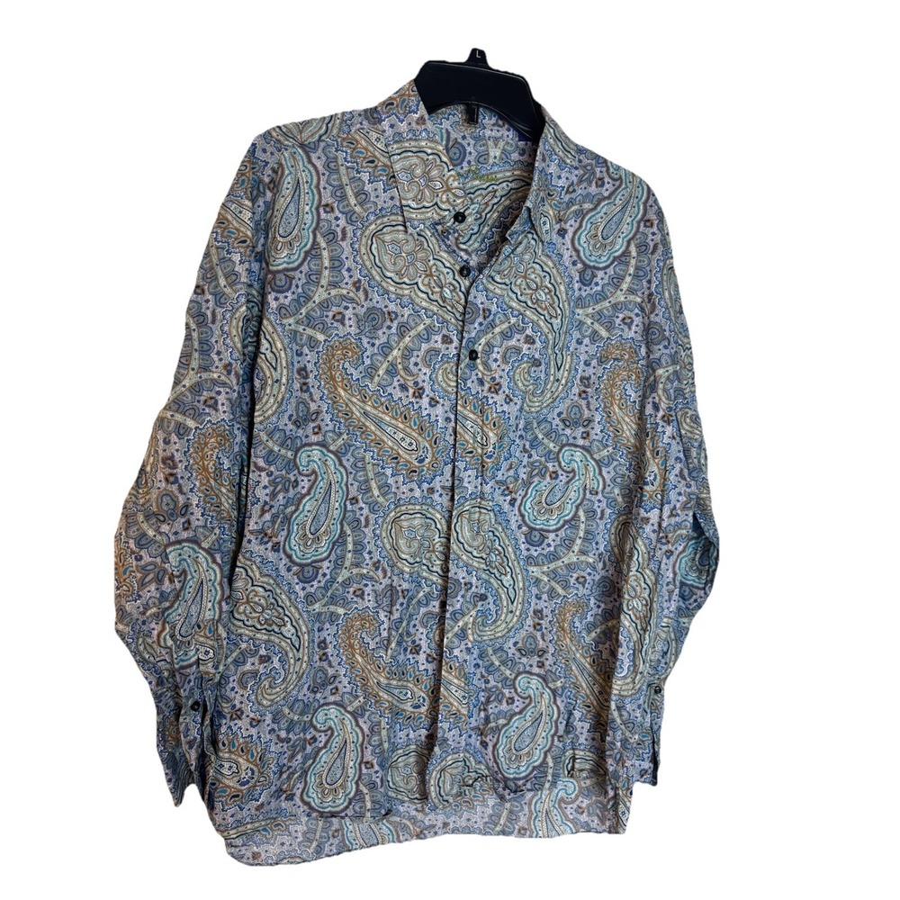 Alan Flusser Shirt Mens L Paisley 100% Cotton Long Sleeve Button Down Shirt